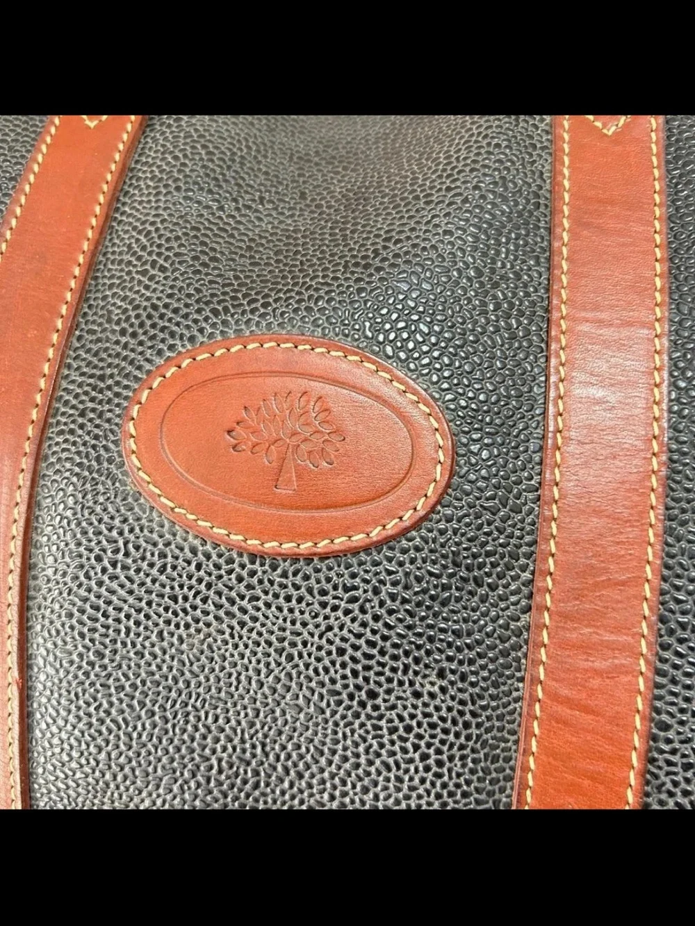 Mulberry Navy Textured Duffel with Brown Leather Trim